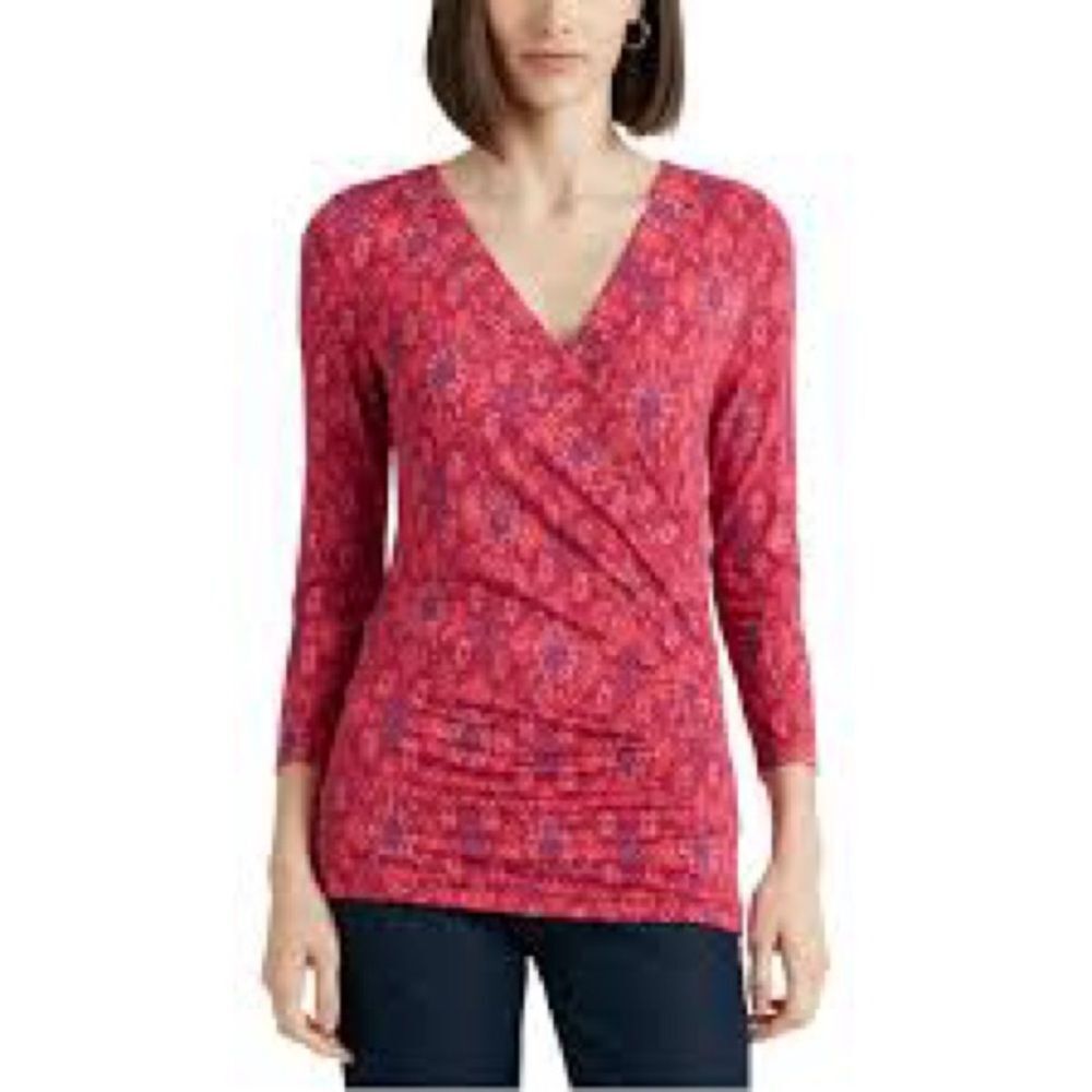 Lauren by Ralph Lauren Black Label Alayja Geo Print Surplice Faux Wrap Top M